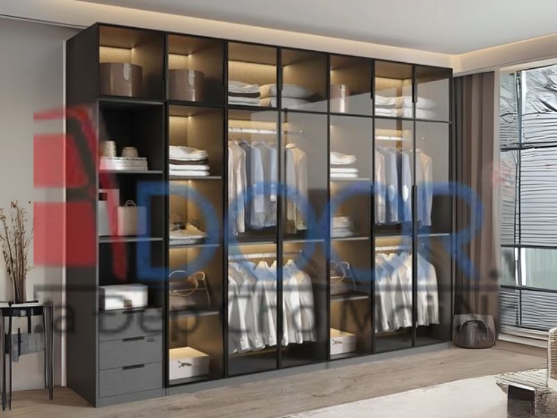Mẫu tủ quần áo cánh kính cường lực Adoor gố MDF sang trọng đẹp mắt