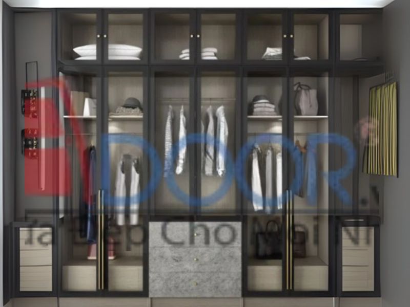 Mẫu tủ quần áo cánh kính cường lực Adoor khung gỗ MDF sang trọng