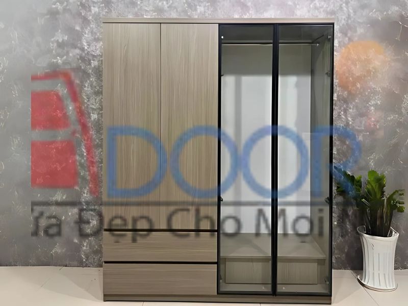 Mẫu tủ quần áo cánh kính gỗ công nghiệp Adoor