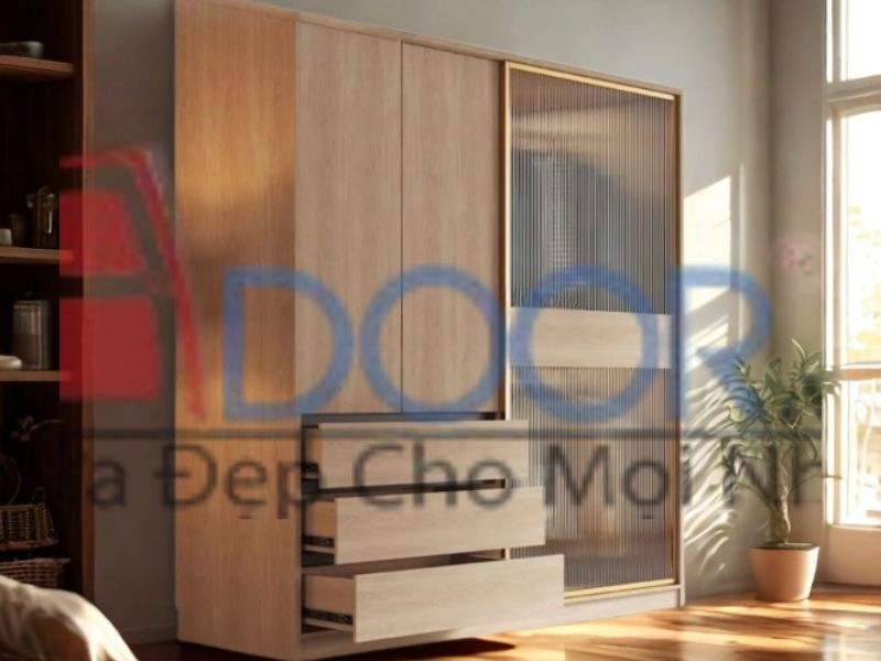 Mẫu tủ quần áo cánh kính lùa Adoor công nghiệp