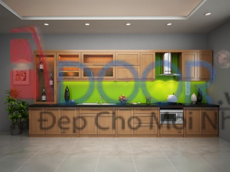 Mẫu 3 Tủ bếp nhôm kính chữ I tại Adoor
