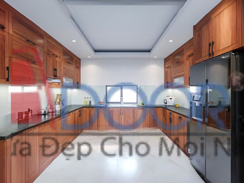 Mẫu 5 Tủ bếp nhôm kính chữ U tại Adoor