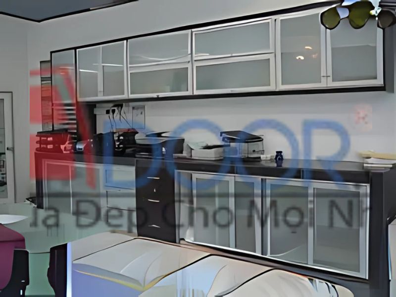 Tủ bếp nhôm kính cửa lùa (trượt)