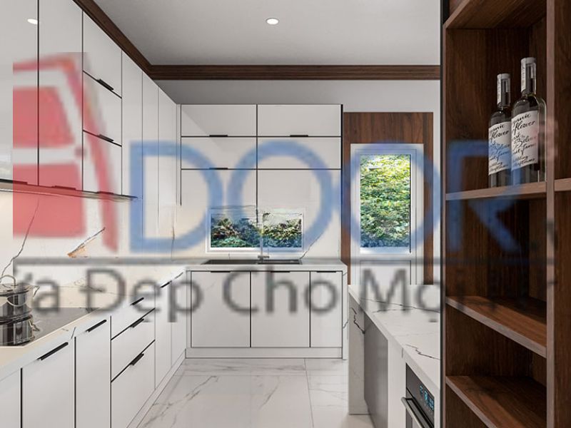 Mẫu 3 Tủ bếp nhôm kính song song tại Adoor