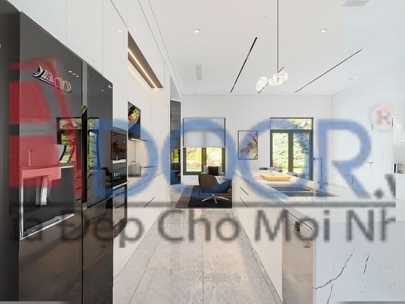 Mẫu 4 Tủ bếp nhôm kính song song tại Adoor