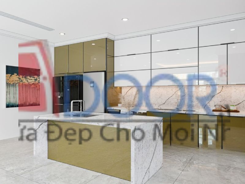 Mẫu 1 Tủ bếp nhôm kính song song tại Adoor