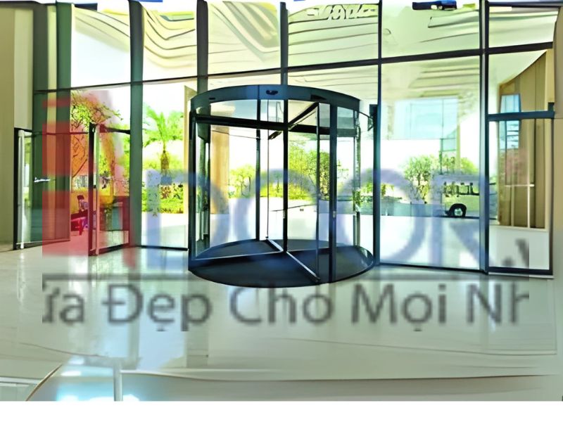 Mẫu cửa kính tự động cong toàn phần 4 cánh tại dĩ an