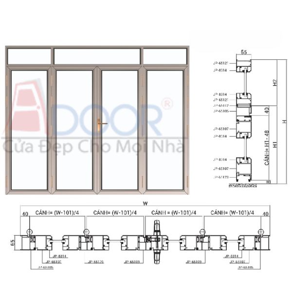 Bản vẻ kỹ thuật cửa nhôm kính Maxpro tại Adoor Bản vẻ kỹ thuật cửa nhôm kính Maxpro tại Adoor