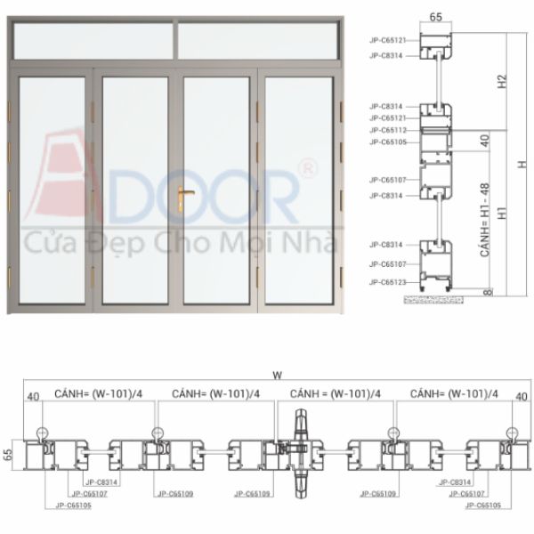 Bản vẻ kỹ thuật cửa nhôm Maxpro tại Adoor