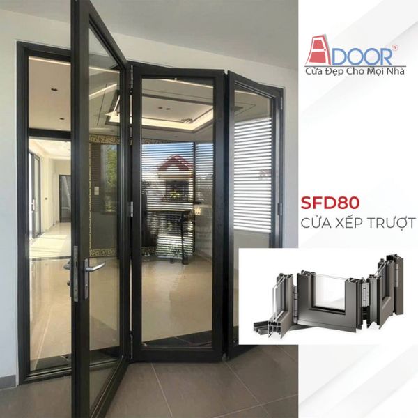 Mẫu cửa nhôm kính Maxpro xếp trượt giúp tối ưu hóa diện tích khi mở