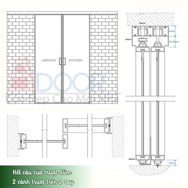 Bản vẽ kỹ thuật cửa slim 2 cánh mở lùa Bản vẽ kỹ thuật cửa slim 2 cánh mở lùa