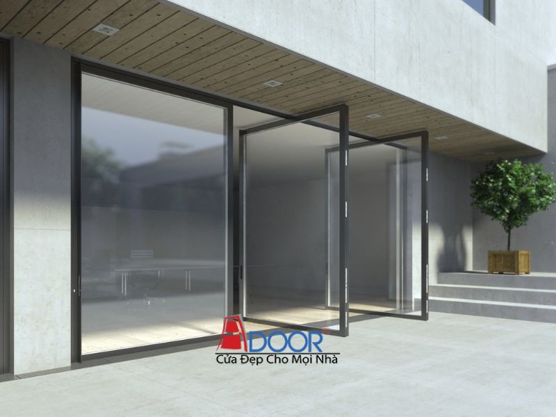 Cửa Adoor nhôm kính Slim pivot lắp đặt tại lối ra vào chính của biệt thự hoặc khách sạn Cửa Adoor nhôm kính Slim pivot lắp đặt tại lối ra vào chính của biệt thự hoặc khách sạn