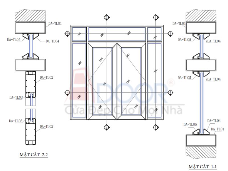 Bản vẽ kỹ thuật cửa nhôm thủy lực