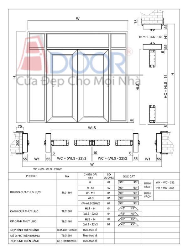 Thông số kỹ thuật cửa thủy lực 2 cánh