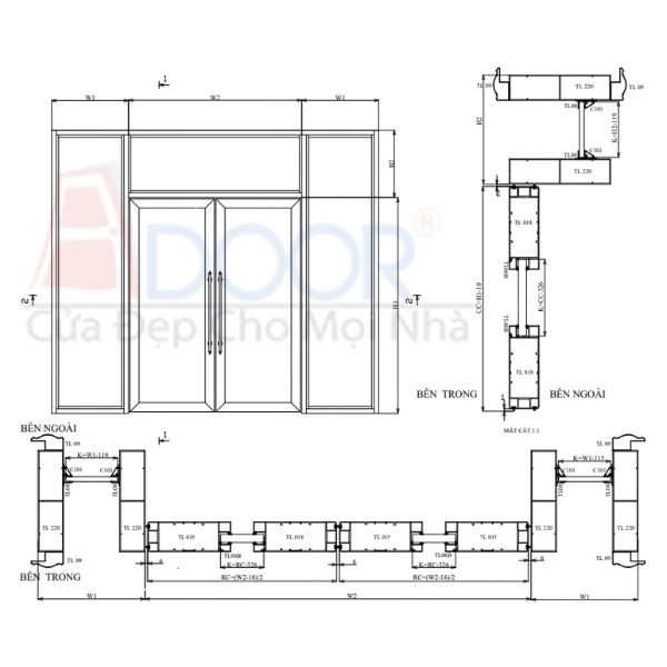 Bản vẻ kỹ thuật cửa nhôm thủy lực 2 cánh có fix Bản vẻ kỹ thuật cửa nhôm thủy lực 2 cánh có fix