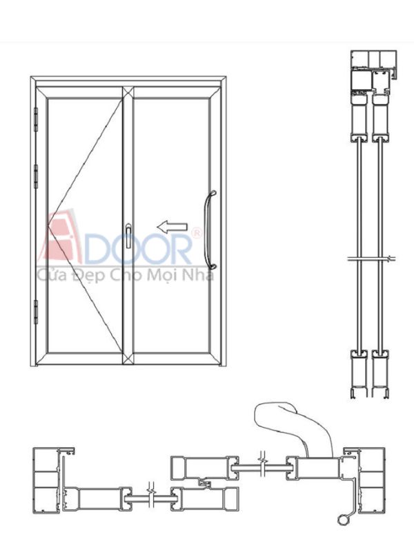 Bản vẽ cửa trượt quay 2 cánh