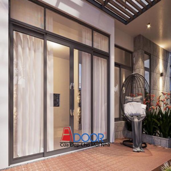 Cửa nhôm Adoor trượt quay màu nâu thiết kế sang trọng Cửa nhôm Adoor trượt quay màu nâu thiết kế sang trọng
