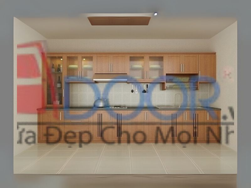 giá tủ bếp nhôm kính Adoor giả gỗ cao cấp - Dạng chữ I