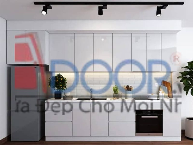 giá tủ bếp nhôm kính Adoor sơn tĩnh điện (màu trắng sứ) - Dạng chữ I
