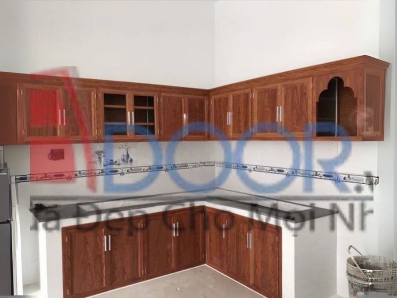 giá tủ bếp nhôm kính cơ bản – dạng chữ L