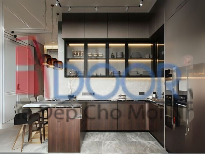 giá tủ bếp nhôm kính cơ bản – dạng chữ U