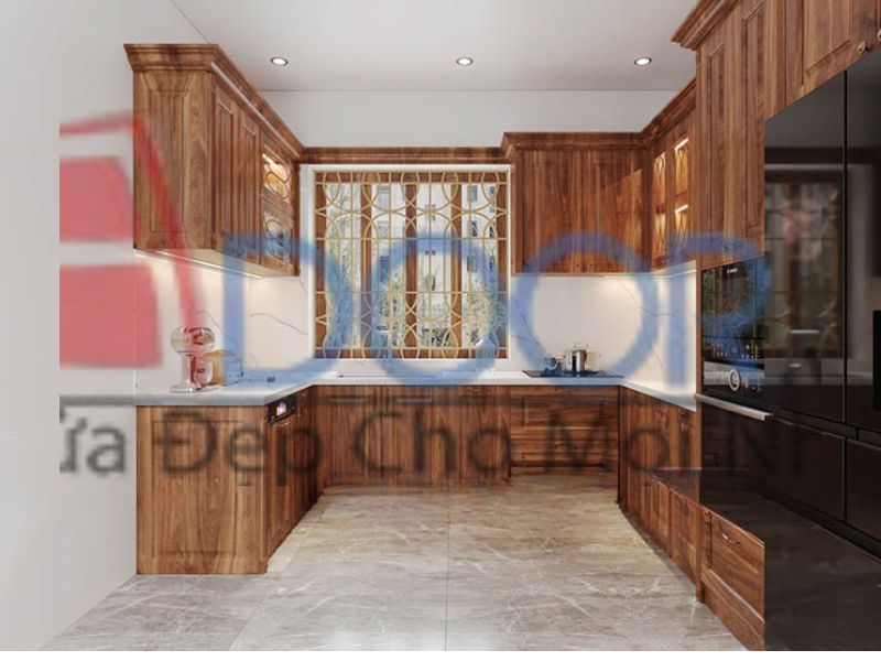 giá tủ bếp nhôm kính giả gỗ cao cấp – dạng chữ U