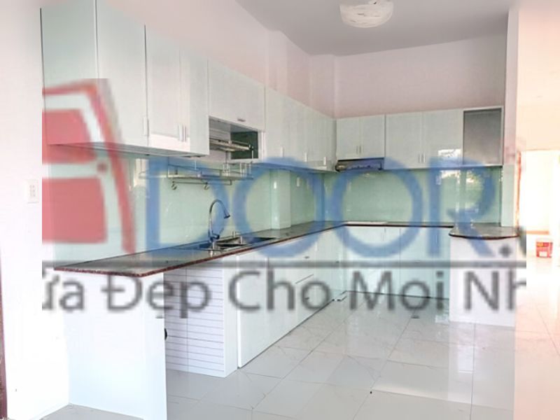 giá tủ bếp nhôm kính sơn tĩnh điện màu trắng sứ – dạng chữ L