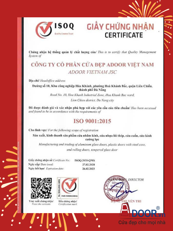 Giấy chứng nhận ISO của Adoor
