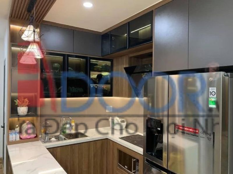 Giá tủ bếp hợp kim nhôm cánh kính dạng chữ U