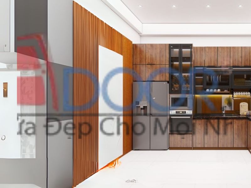 Giá tủ bếp hợp kim nhôm vân gỗ dạng chữ I