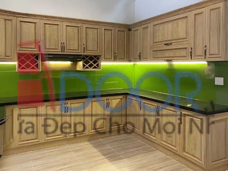 Giá tủ bếp hợp kim nhôm vân gỗ dạng chữ L