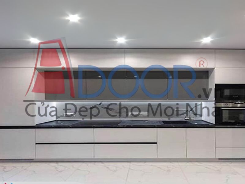 Giá tủ bếp inox cánh kính chữ I - cao cấp