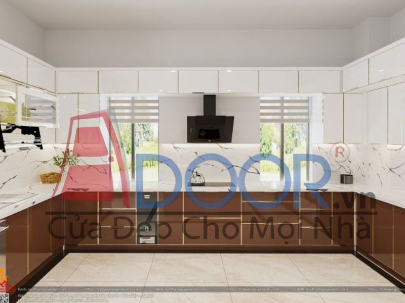 Giá tủ bếp inox cánh kính chữ U - Phân khúc trung cấp