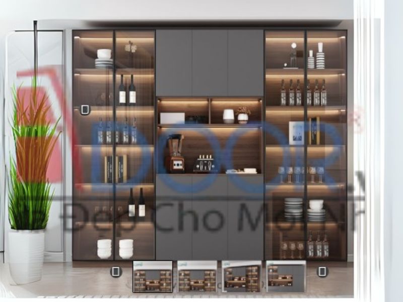 Giá tủ rượu cánh kính kết hợp trang trí