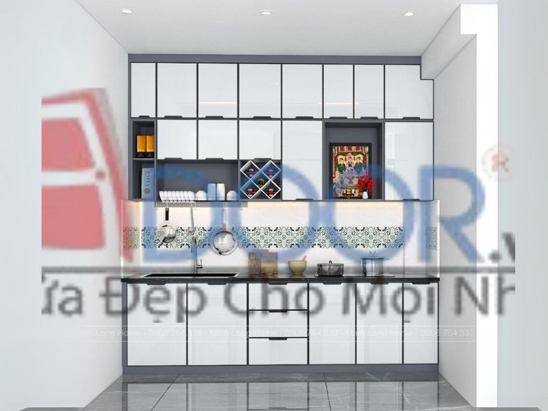 Mẫu Tủ bếp inox cánh kính chữ U (2)