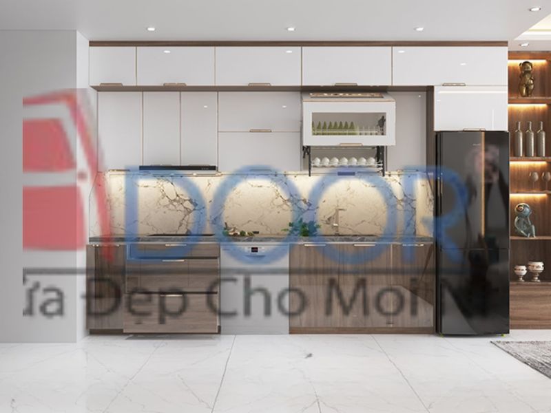 Mẫu Tủ bếp inox cánh kính chữ U (3)