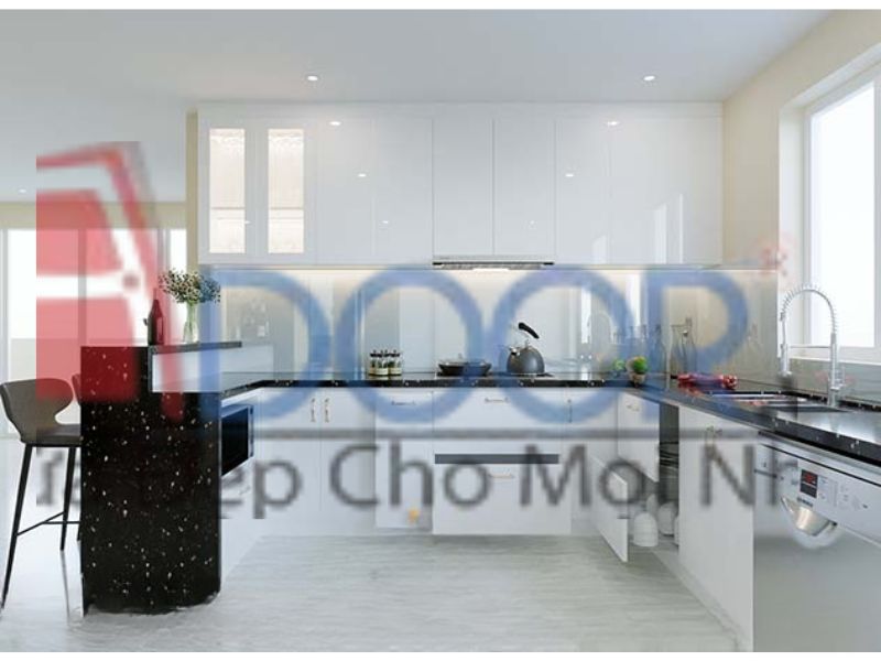 Mẫu Tủ bếp inox cánh kính chữ U (3)