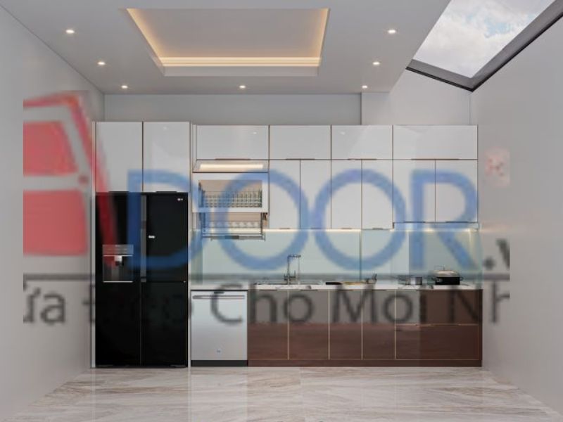 Mẫu Tủ bếp inox cánh kính chữ U (4)
