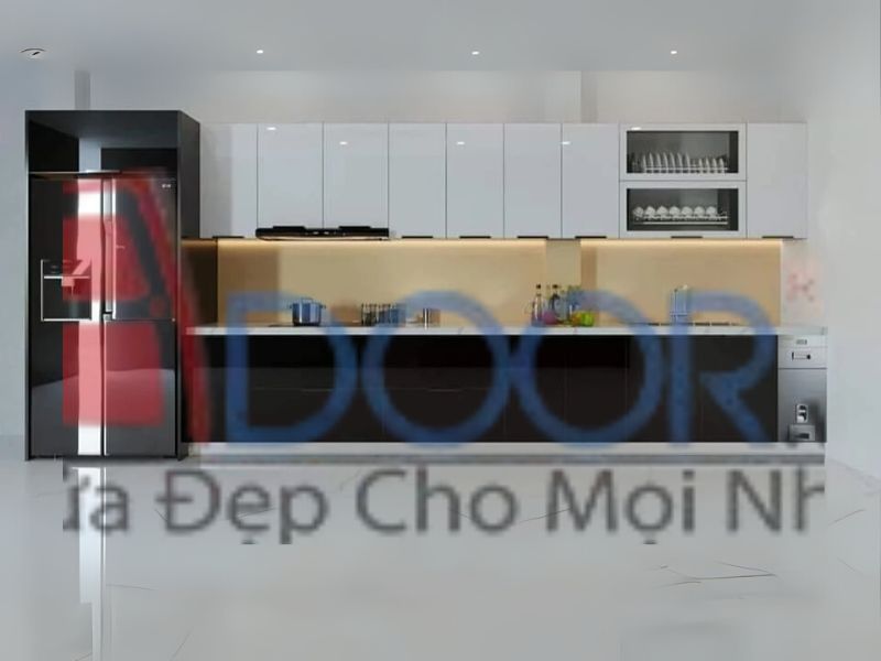Mẫu Tủ bếp inox cánh kính chữ U (5)