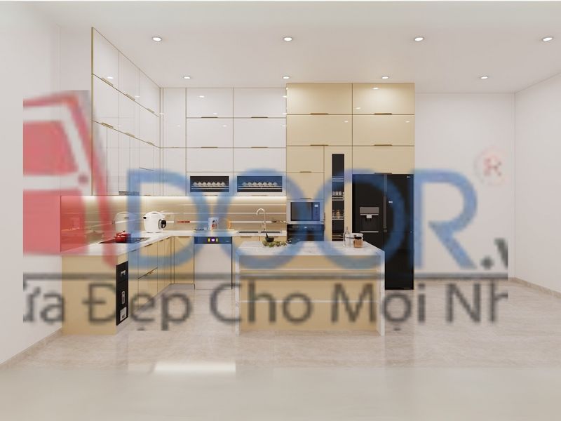 Mẫu Tủ bếp inox cánh kính song song (3)