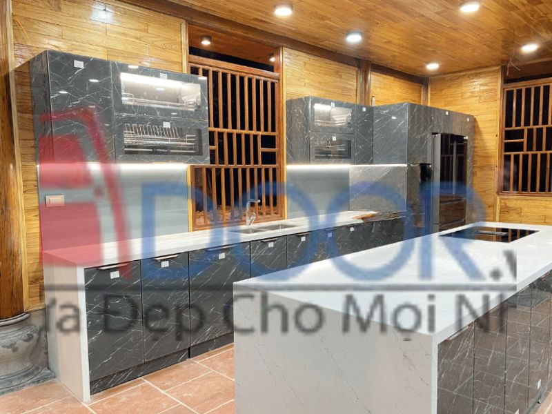 Mẫu Tủ bếp inox cánh kính song song (5)