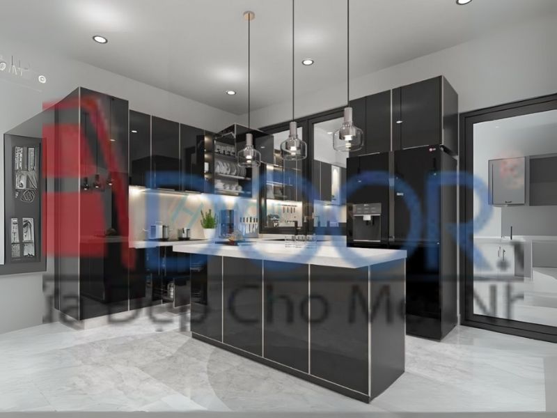 Mẫu tủ bếp hợp kim nhôm chữ U