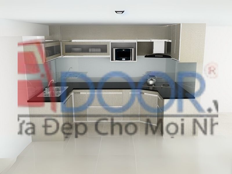 Mẫu tủ bếp hợp kim nhôm chữ U