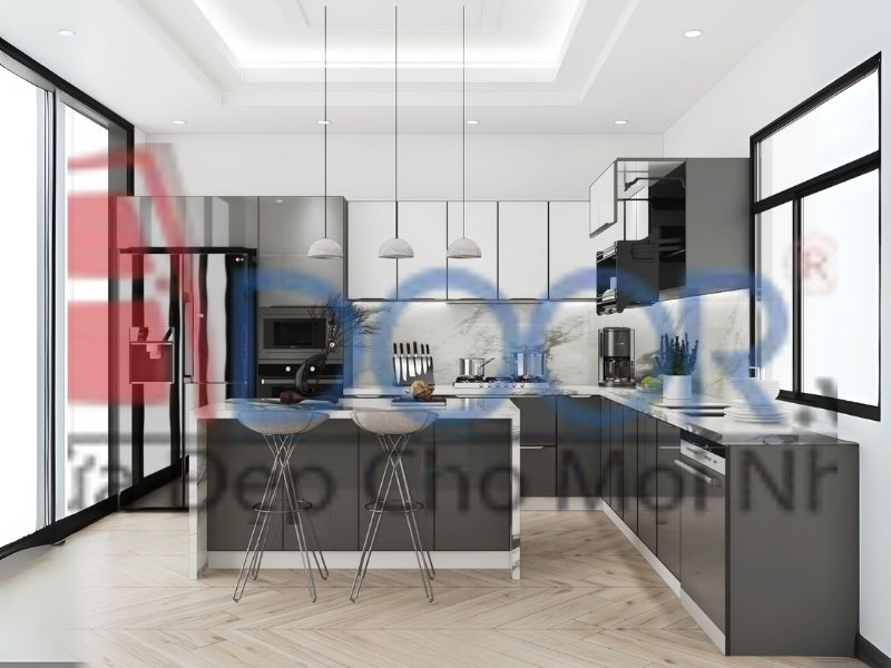 Mẫu tủ bếp hợp kim nhôm chữ U