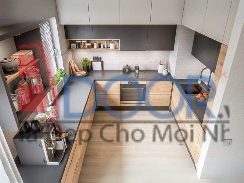 Mẫu tủ bếp hợp kim nhôm chữ U