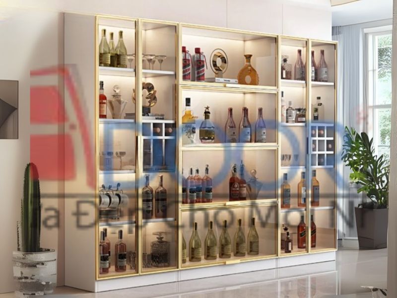 Mẫu tủ rượu cánh kính Adoor khung gỗ MDF hiện đại