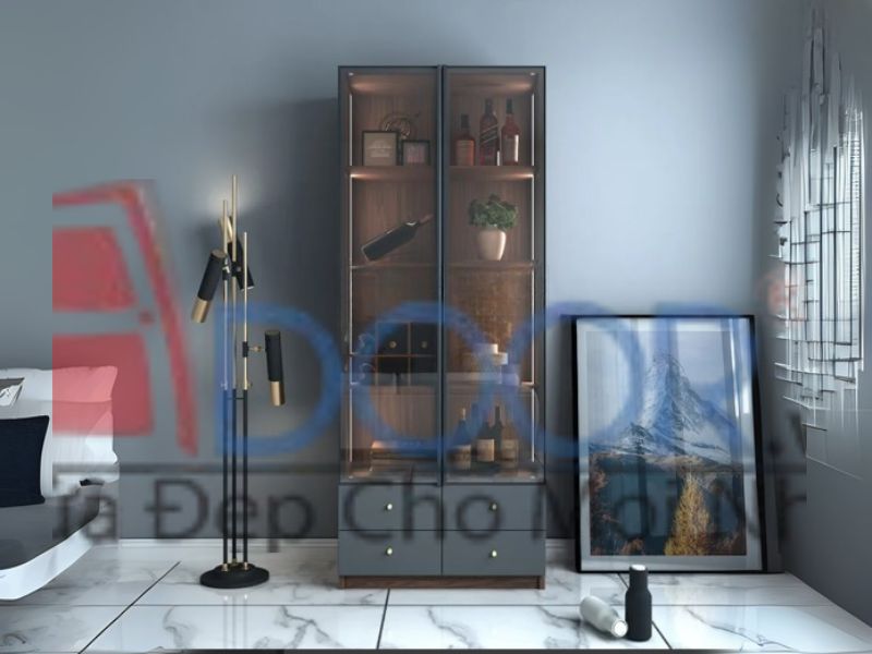 Mẫu tủ rượu cánh kính khung tủ gỗ công nghiệp MDF
