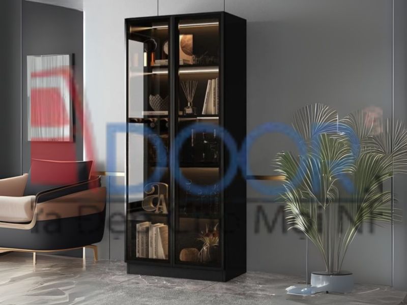 Mẫu tủ rượu cánh kính màu xám gỗ công nghiệp