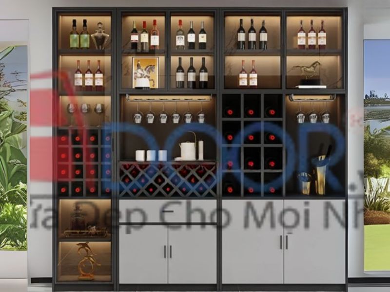 Mẫu tủ rượu cánh kính phòng khách sang trọng Adoor