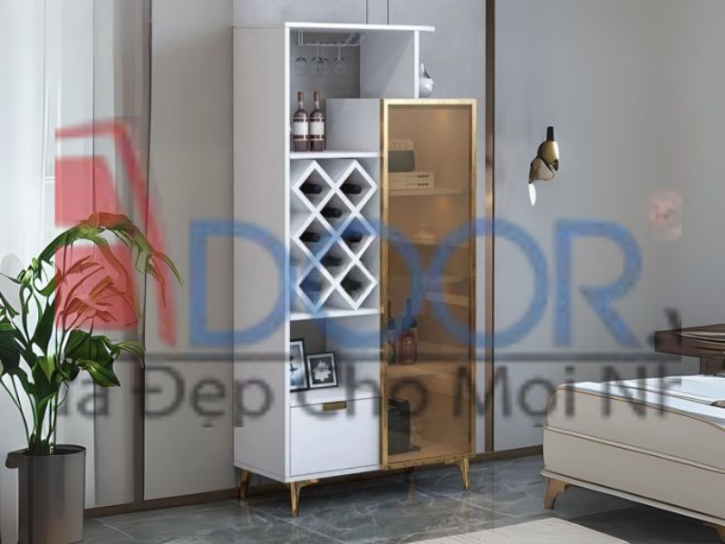 Mẫu tủ rượu thấp gỗ công nghiệp cánh kính Adoor